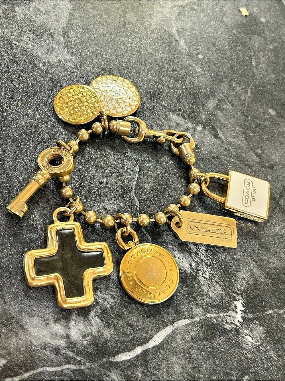 Coach Signature Padlock and Key Charm Bracelet Gold & Black